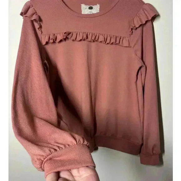 Victorian Ruffled Women L Deep Coral Top Chic Romantic Feminine Flowy - Picture 4 of 8